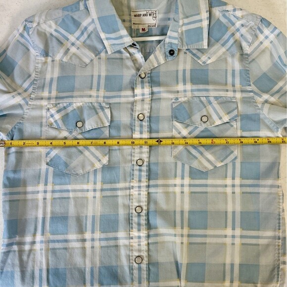 Warp And Weft Long Sleeve Pearl Snap Button Down‎ Blue Plaid Men’s Medium - Picture 10 of 11